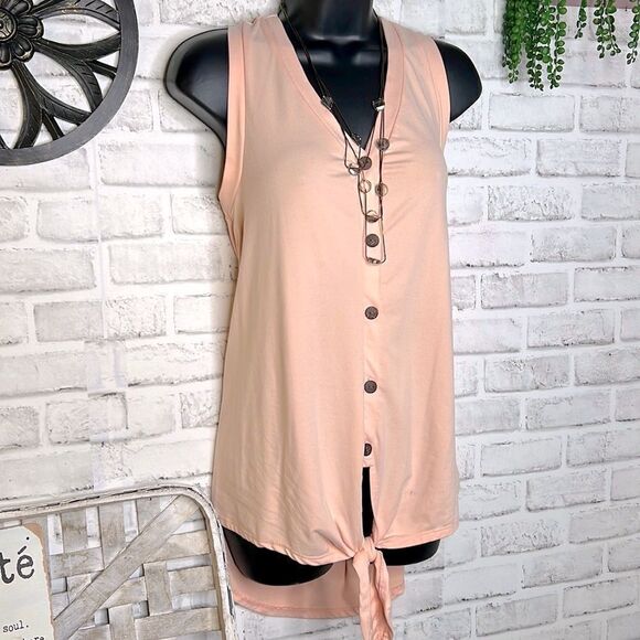 Reborn J Peach Button Down Tie Tank Top Shirt Size Small Medium Hi Lo Boho - Picture 1 of 4